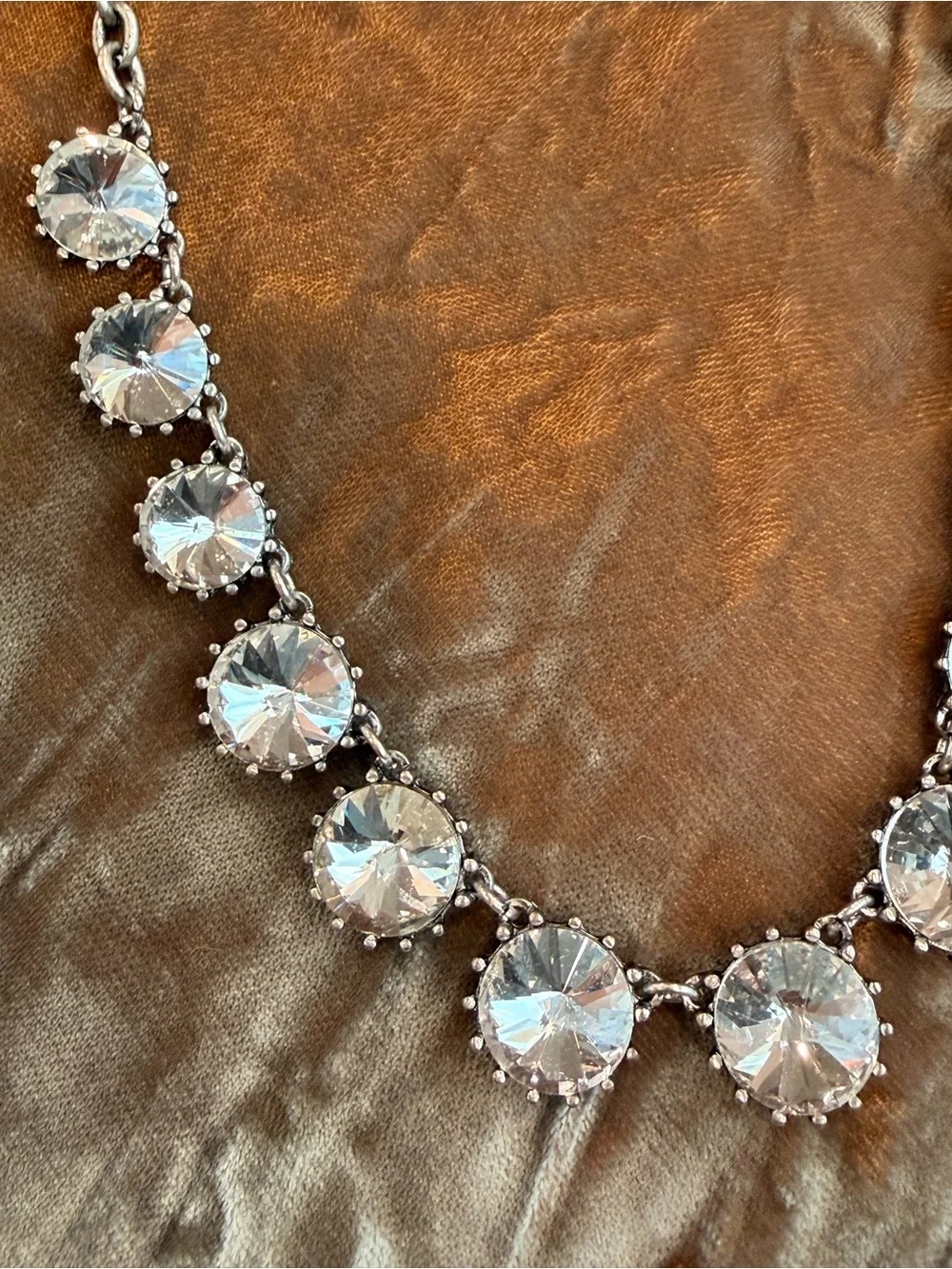 Clear Rivoli Crystal Statement Necklace Antiqued Silver Tone-1067